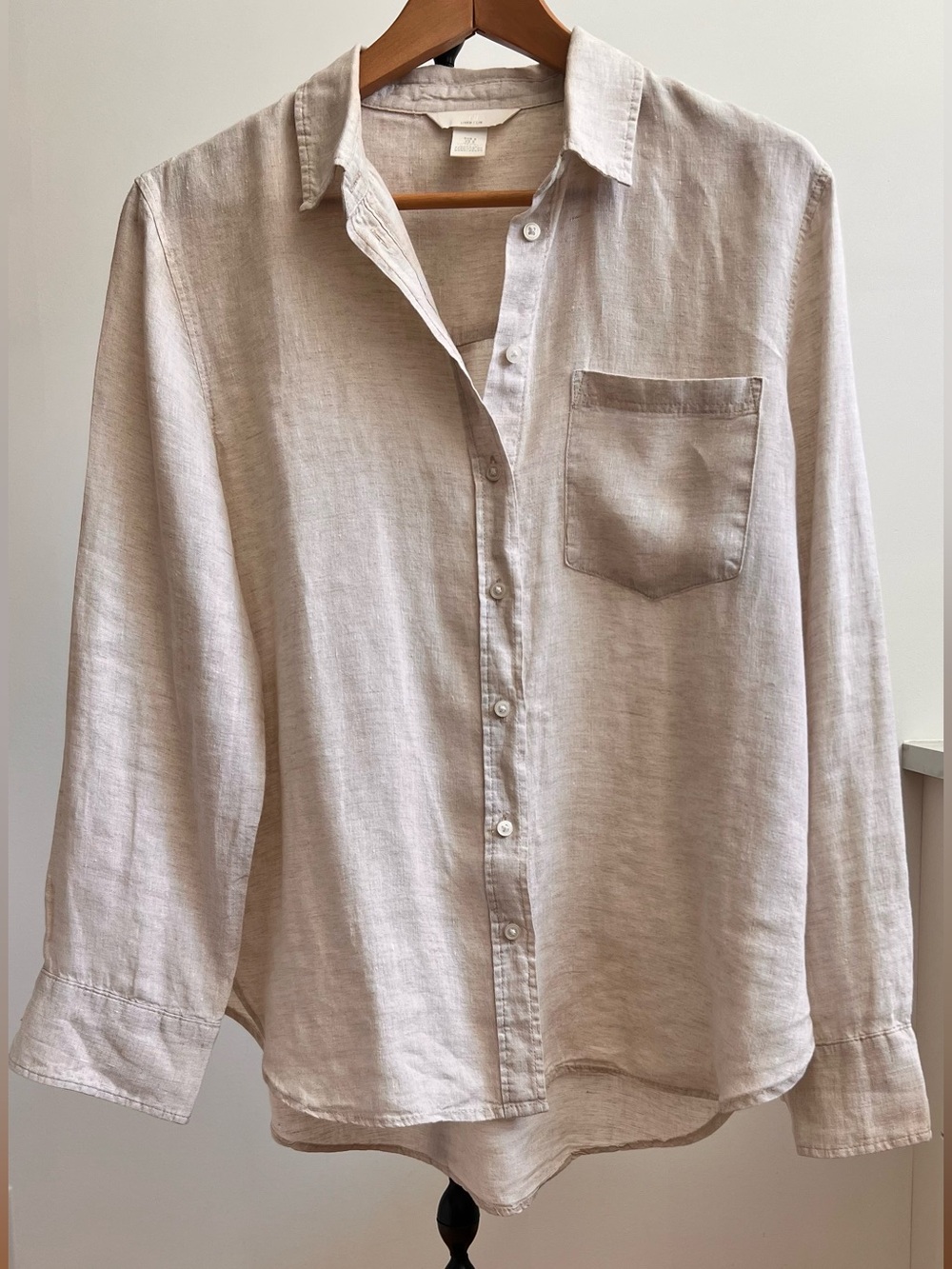 Oversized 100% Linen Button-Down Shirt in Light Beige